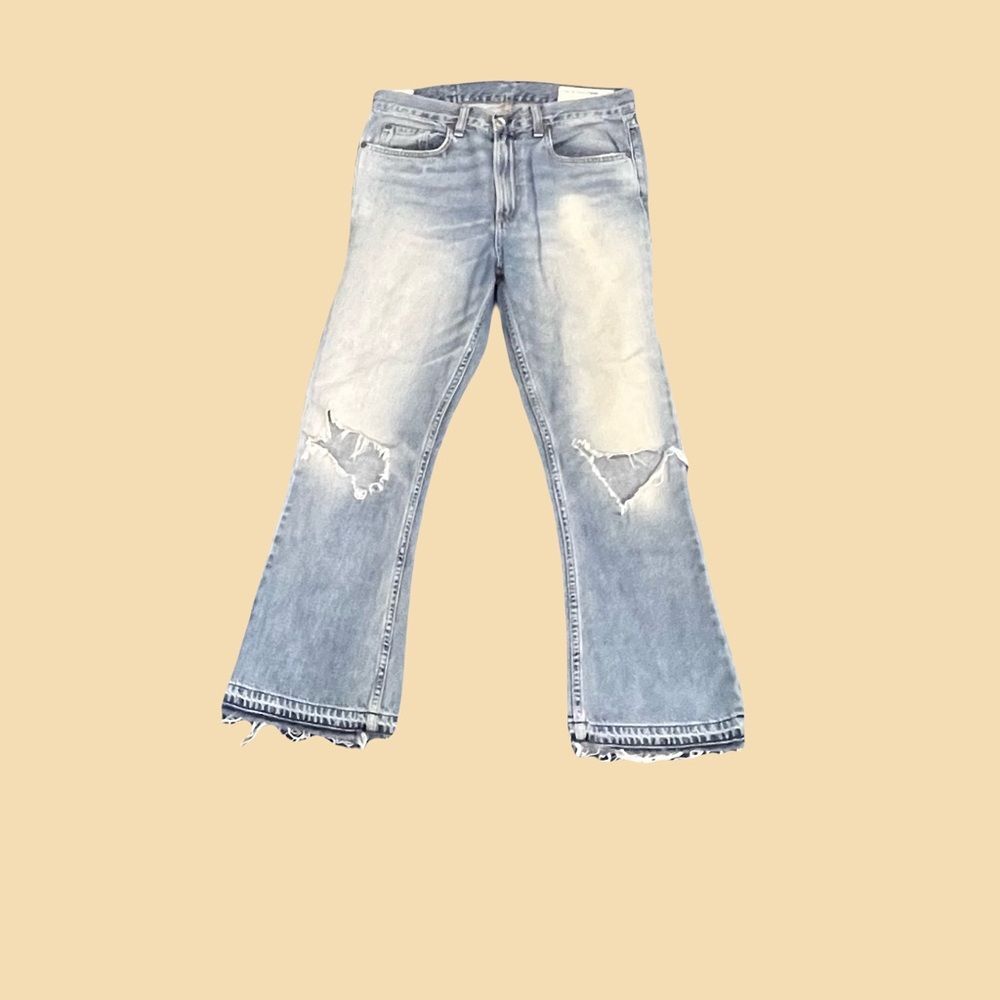 rag & bone Women's Light Blue Distressed Raw Hem Flare  Cropped Jeans 28